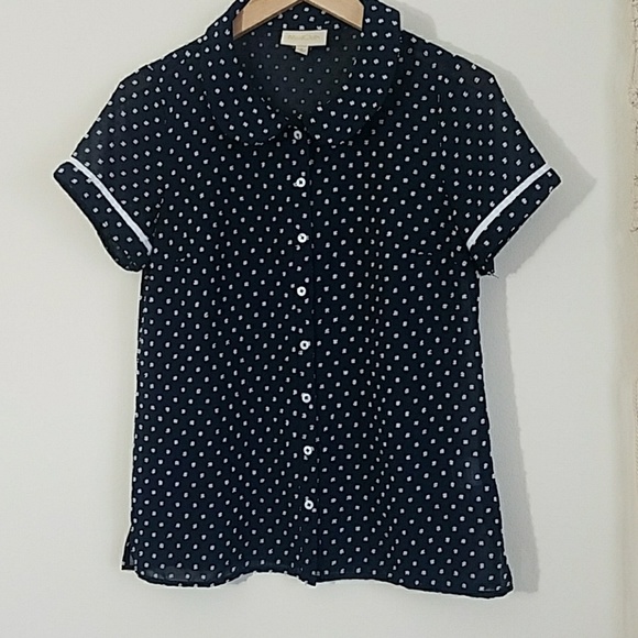 Modcloth Short Sleeve Polka Dot Button Down Blouse - Picture 2 of 6